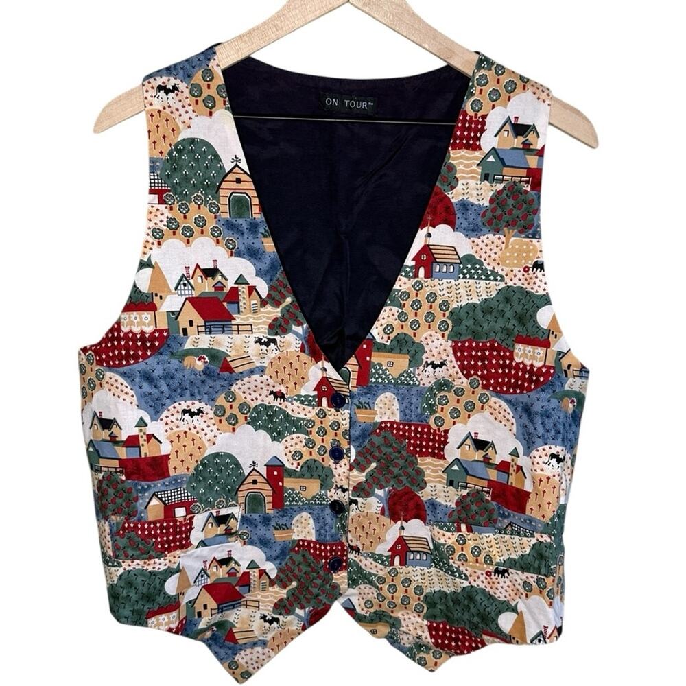 Vintage On Tour Women’s Sz Large Vest Farm / Landscape Print